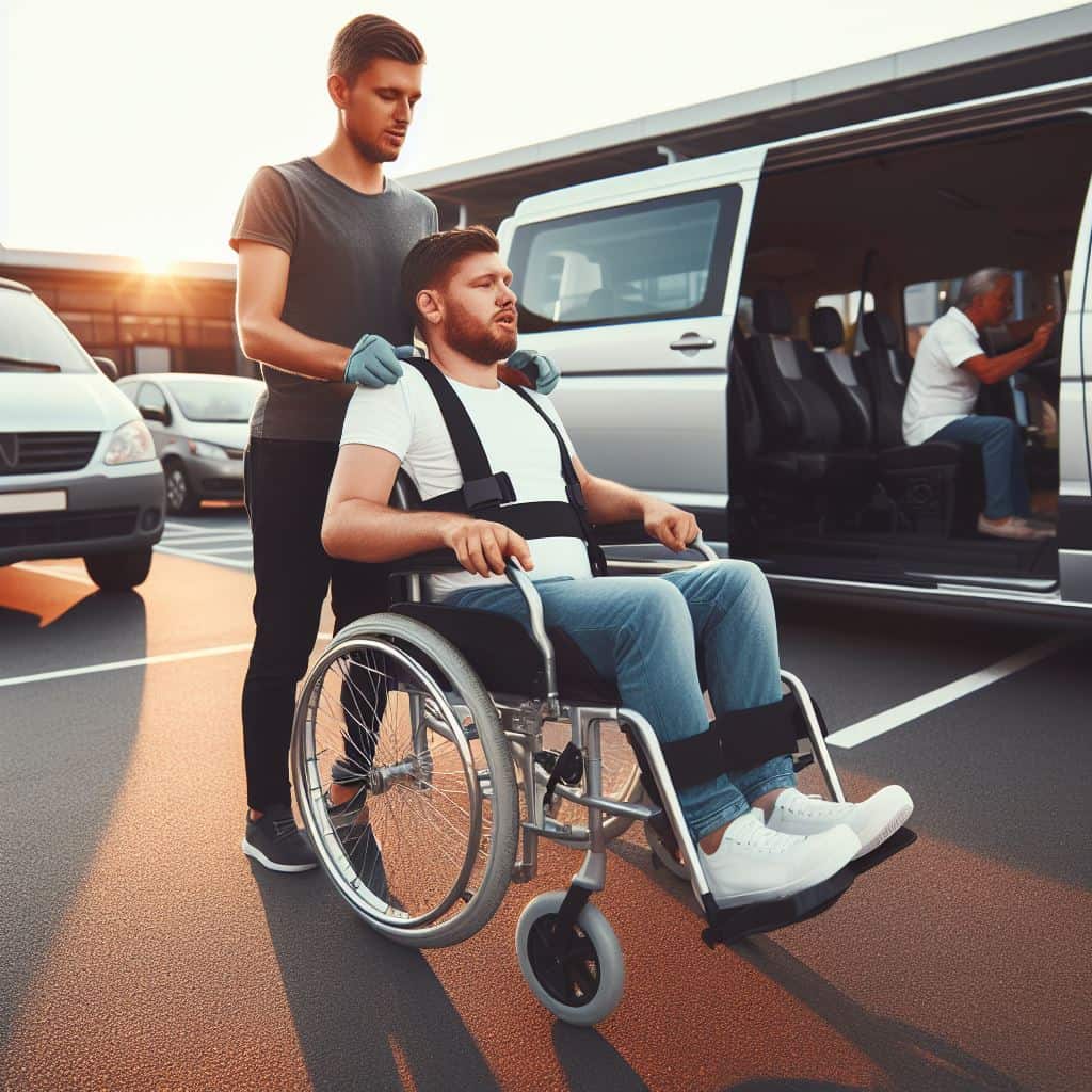 Exemple de sangle lève-personne sur fauteuil roulant